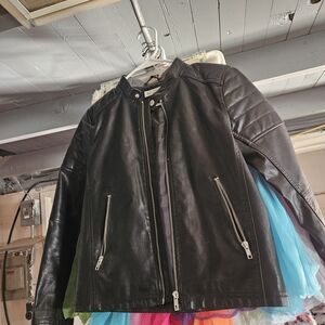H&M Black Faux Leather Jacket with Silver Label